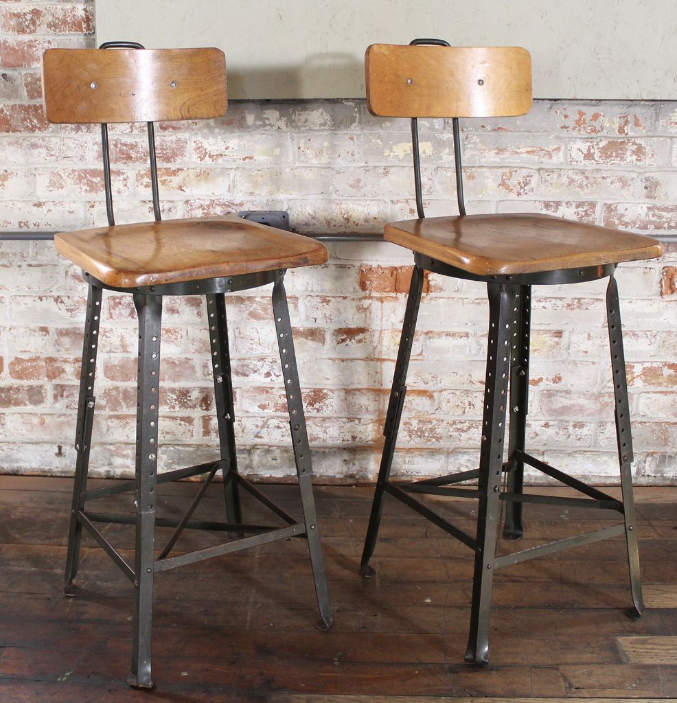Industrial Bar Stool. Wood And Metal Adjustable Vintage Industrial ... - vintage industrial bar stools pair adjustable industrial.