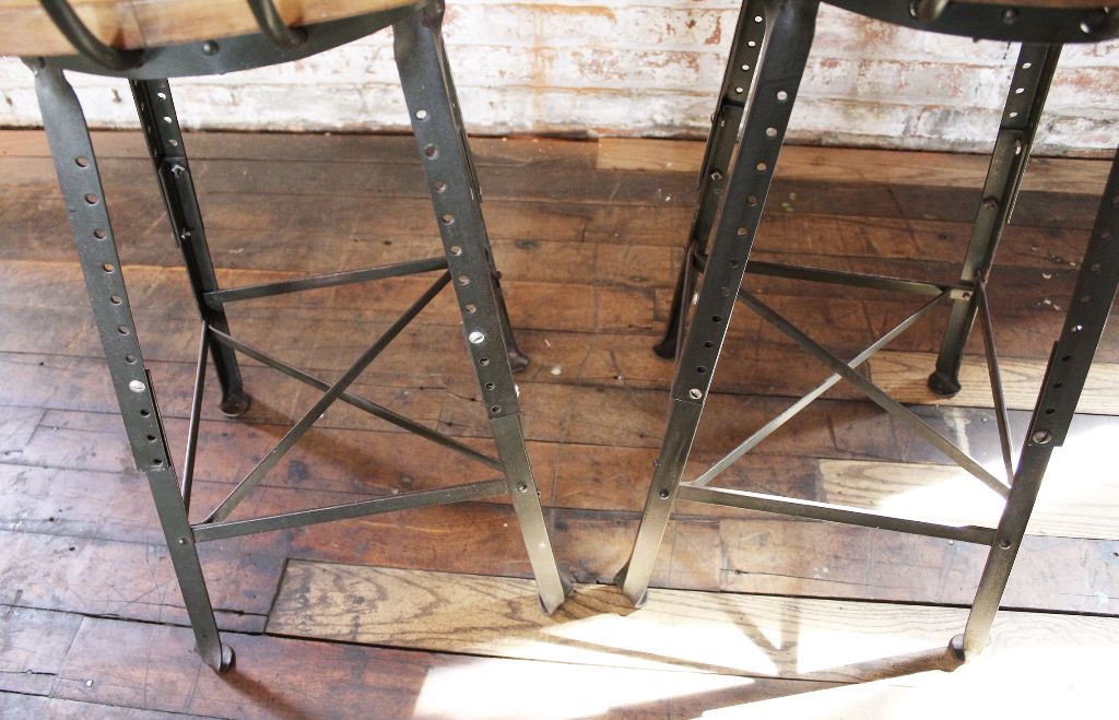 Pair of Vintage Industrial Bar Stools - Adjustable - Wood and ... - ... Vintage Industrial Bar Stools - Pair - Adjustable - Industrial ...