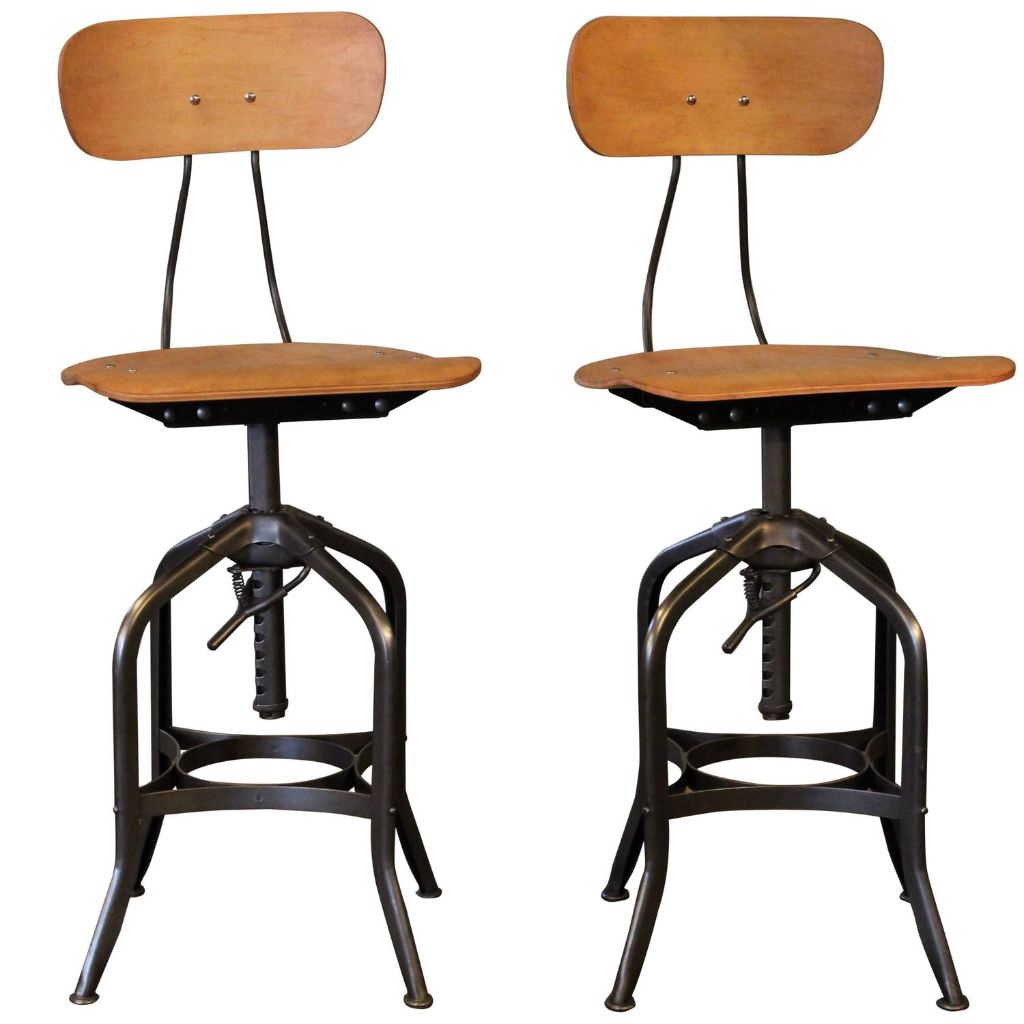 Pair of Bent Plywood Vintage Industrial Toledo Adjustable Bar ... - Pair of Bent Plywood Vintage Industrial Toledo Adjustable Bar Stools, Chairs