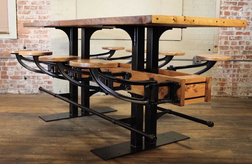 vintage industrial swing out seat bar table 10