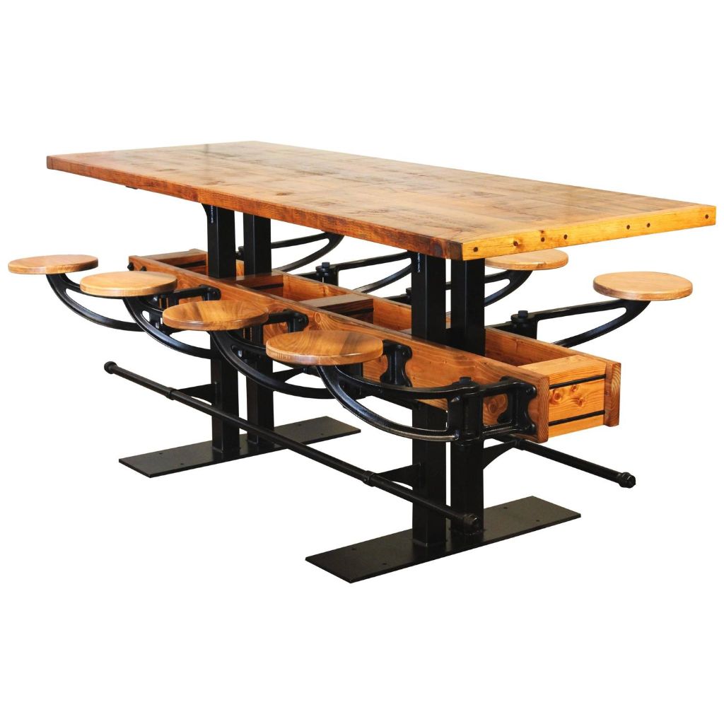Swing Table vintage industrial wood and steel swing out seat bar table rustic Swing Table vintage industrial wood and steel swing out seat bar table rustic